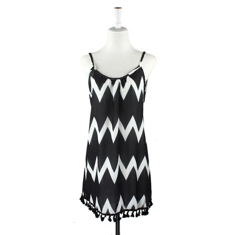 Vestidos Women Stripe Tassels Camisole Sleeveless Robe De Cocktail Party Mini Dress 2