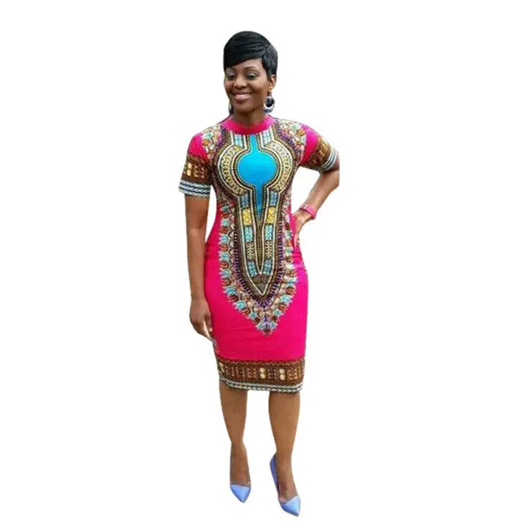 Vestidos Women Traditional African Print Dashiki Sexy Short Sleeve Dress Big Sizes Bodycon Dresses Vintage Ladies Elegant Dress 1