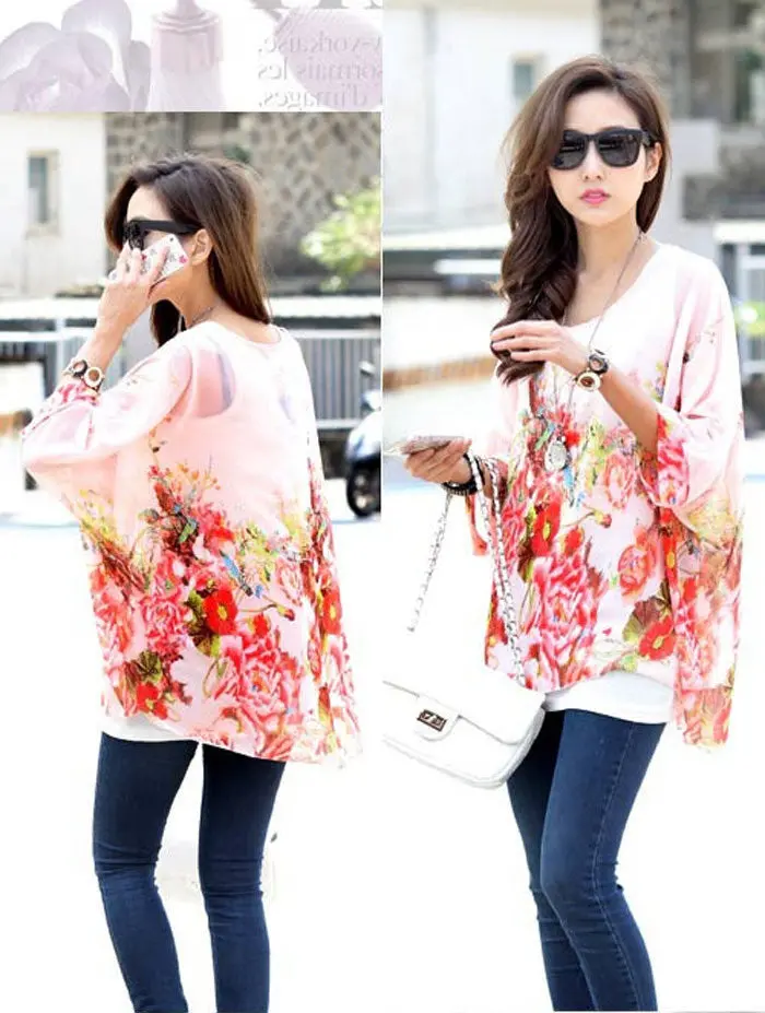 Vestidos Women Women Casual Top Korean Style Beach Chiffon Boho Shirt Pink Women Chiffon Bohemian Oversized Tops 1