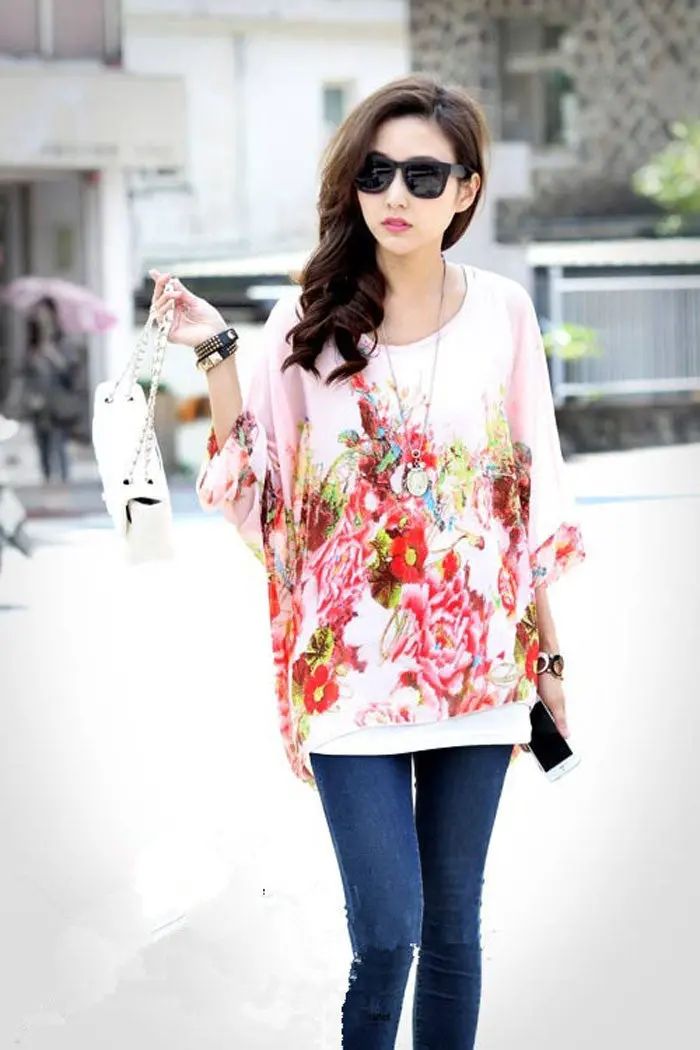 Vestidos Women Women Casual Top Korean Style Beach Chiffon Boho Shirt Pink Women Chiffon Bohemian Oversized Tops 2