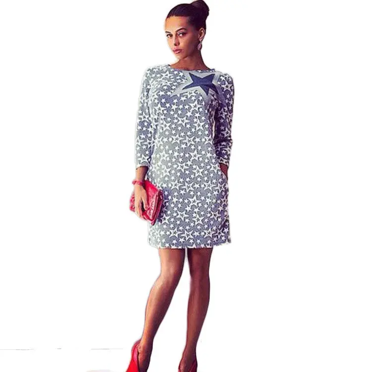 Vestidos Women's Dresses Casual Three Quarter Star Pattern Front Pocket Dress Big Sizes Plus Size Robe Ropa Mujer 1