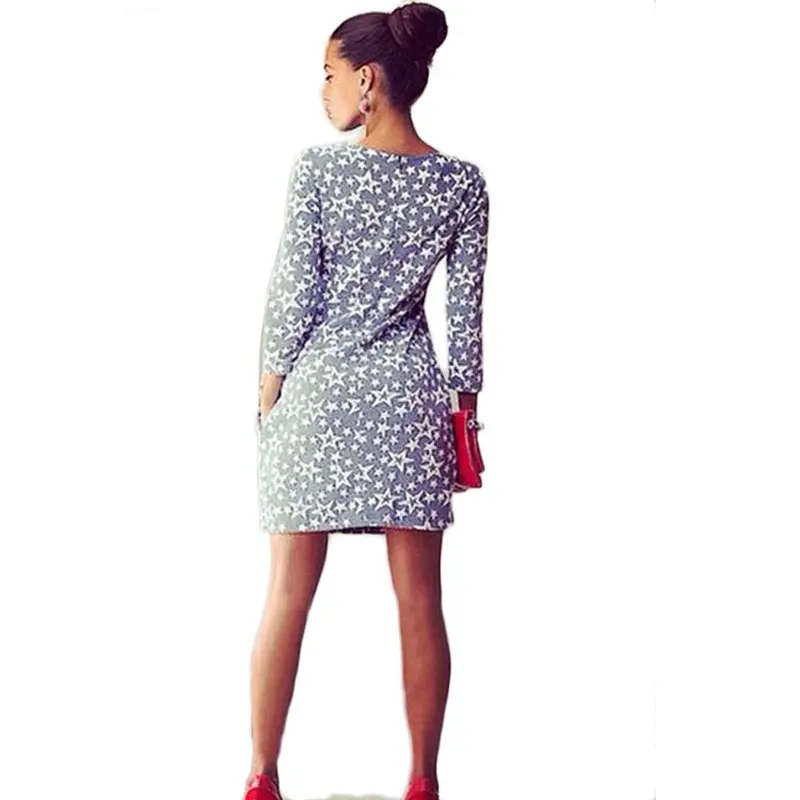 Vestidos Women's Dresses Casual Three Quarter Star Pattern Front Pocket Dress Big Sizes Plus Size Robe Ropa Mujer 2
