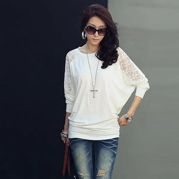 Vetement S Plus Size Women Clothing Long Sleeve Casual Dolman Lace Loose Batwing Tops 1