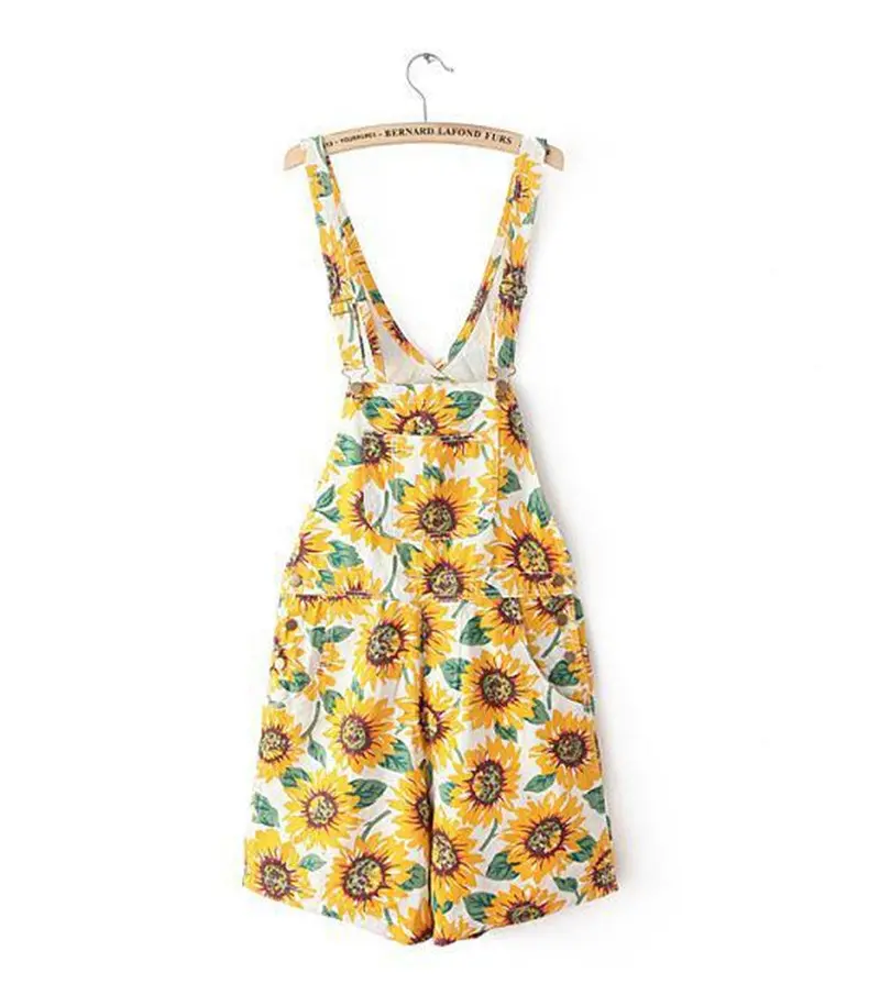 Vintage American Apparel Aa Sunflower Print Rompers Macacao Combinaison Femme Playsuit Shorts Feminino Jumpsuit Overalls 1