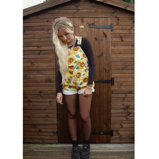 Vintage American Apparel Aa Sunflower Print Rompers Macacao Combinaison Femme Playsuit Shorts Feminino Jumpsuit Overalls 3