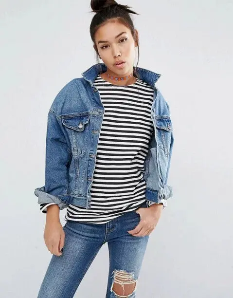 Vintage Back Letter Flamingo Bird Embroidery Denim Jacket Women Blue Pockets Buttons Loose Coat Femme Jean Outerwear 3