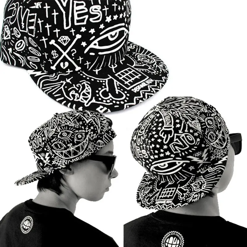 Vintage Baseball Flat Bill Hat Hippie Eye Hiphop Adjustable Cap Gorras Blank Bboy Hats 1