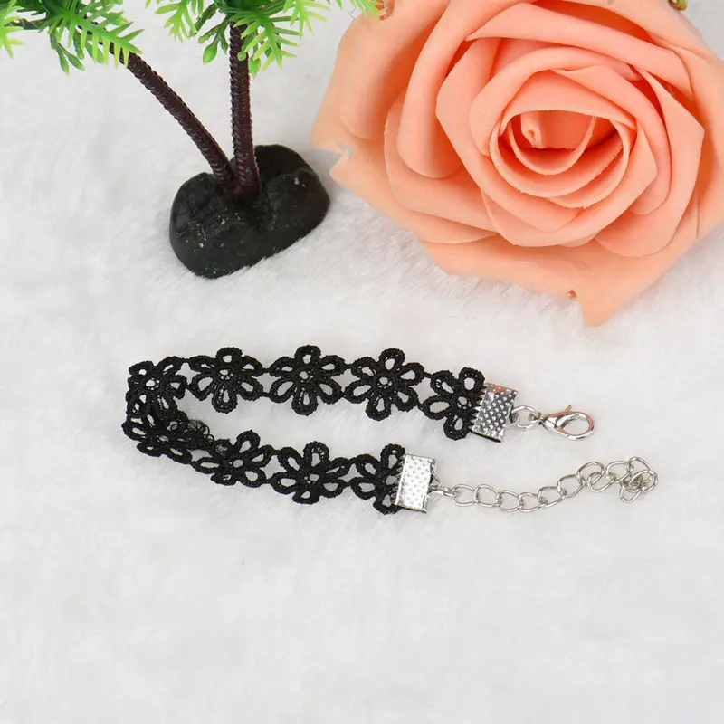Vintage Black Lace Sunflower Gothic Bracelet Rope Collier Tattoo Choker Necklace For Women Feida 1