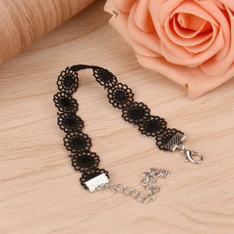 Vintage Black Lace Sunflower Tattoo Gothic Bracelet Rope Collier Tube False Choker Collar Necklace For Women Feida 1