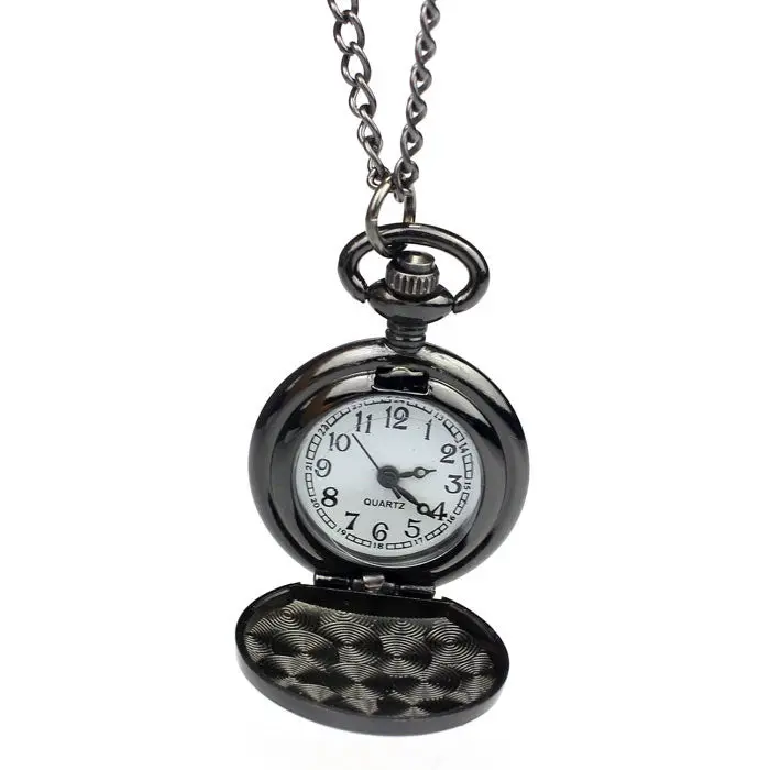 Vintage Black Roman-Numerals Stainless Steel Quartz Pocket Watch Ping 1
