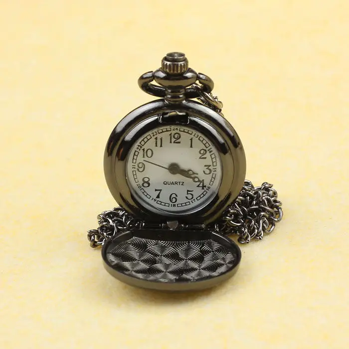 Vintage Black Roman-Numerals Stainless Steel Quartz Pocket Watch Ping 2