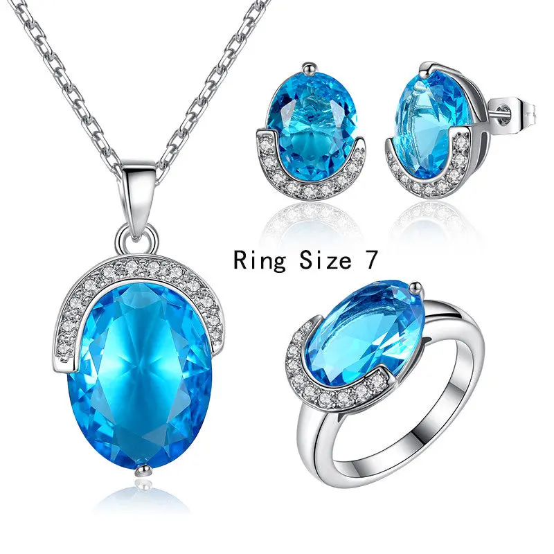 Vintage Blue Oval Stone Pendants Necklaces Earrings And Ring Fashion Sets For H146 1