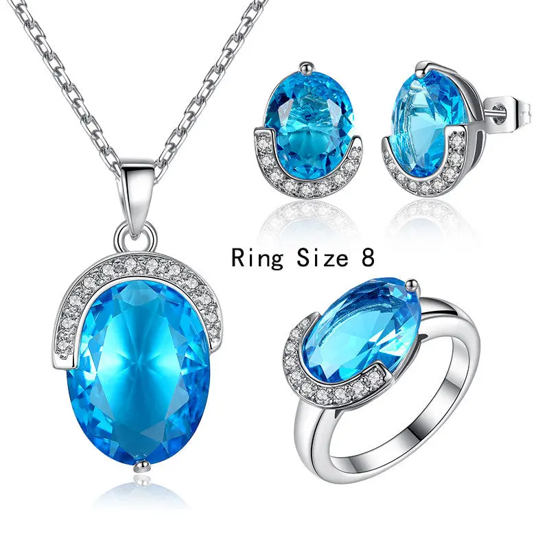 Vintage Blue Oval Stone Pendants Necklaces Earrings And Ring Fashion Sets For H146 2