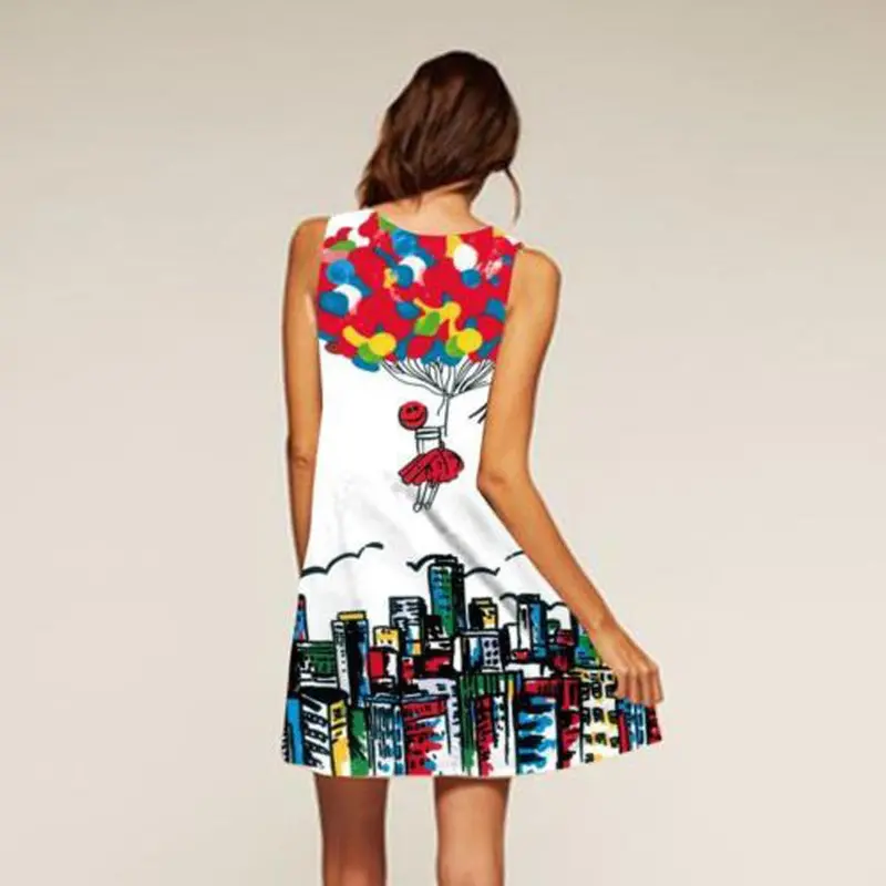 Vintage Boho Women Dress Sleeveless Beach Sundress Printed Short Mini Dress Ladies 2