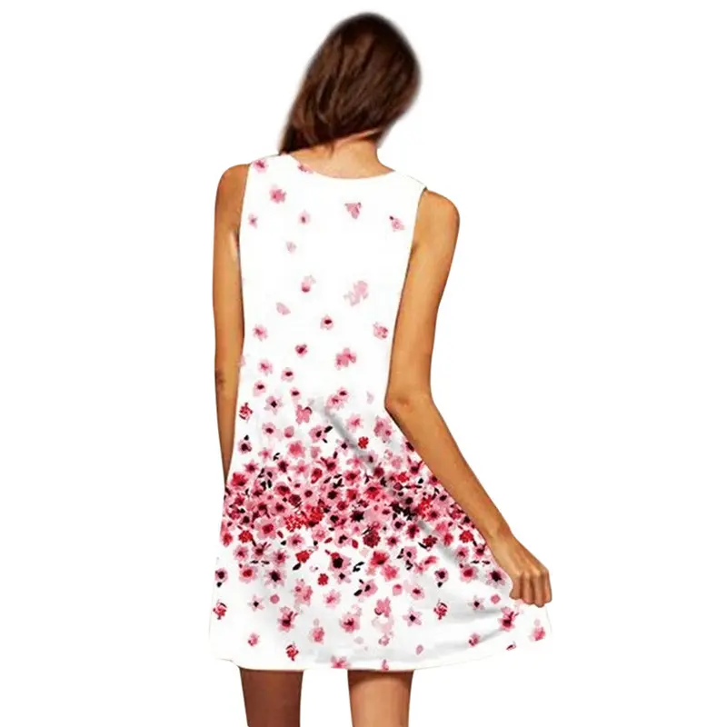Vintage Boho Women Sleeveless Beach Floral Short Mini Dress Sundress Plus Size Dress Vestidos Feida 2