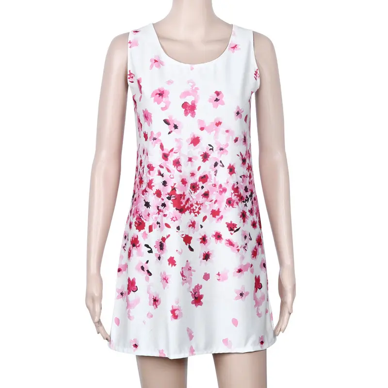 Vintage Boho Women Sleeveless Beach Floral Short Mini Dress Sundress Plus Size Dress Vestidos Feida 3