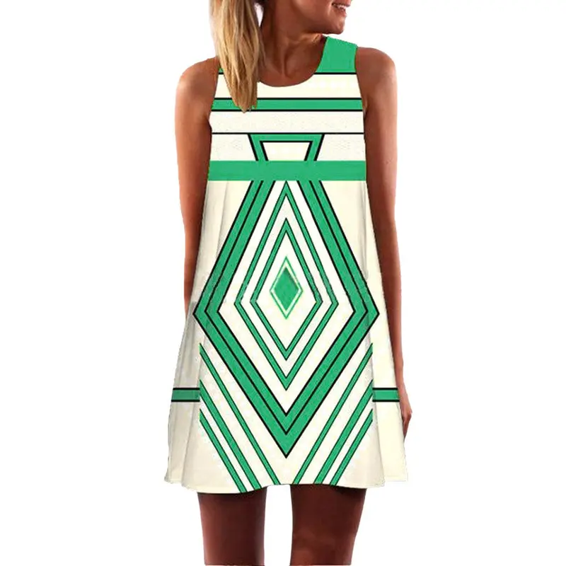 Vintage Boho Women Sleeveless Beach Printed Short Mini Dress Vestido De Festa Short Dress Clothes 1