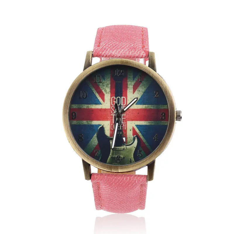 Vintage Casual Denim Belt Uk Flag Pattern Personalized Analog Quartz Watches For Children And Adults 1