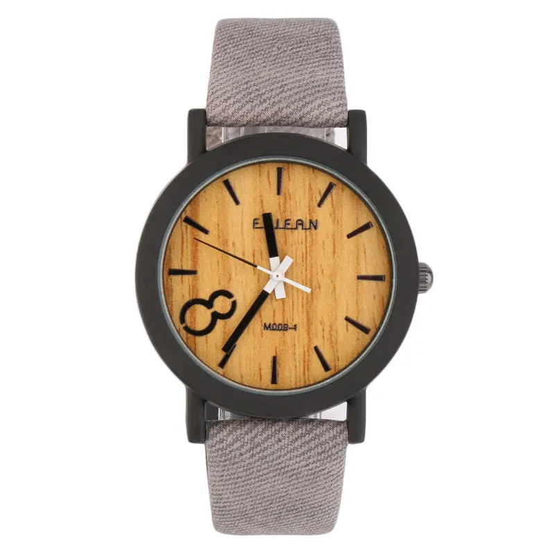 Vintage Casualround Case Faux Leather Simulation Wooden Band Quartz Wrist Watch Relogio Masculino 1