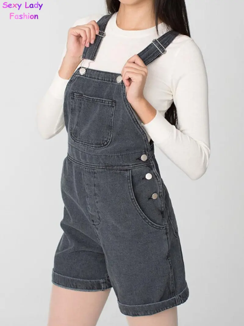 Vintage Classical Washed High Waist Denim Short Rompers Jumpsuit Overalls Girl's Playsuits Jeans Short Rompers 3