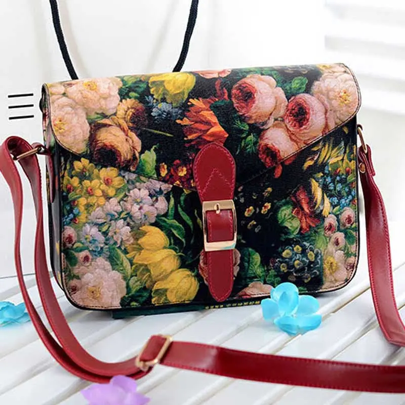 Vintage Design Bags For Women Oil Painting Flowers Leather Bag Crossbody Handbag Tote Bags 1