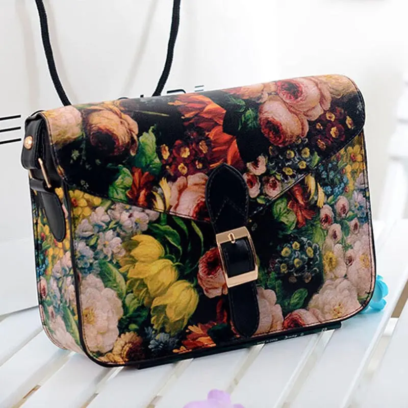 Vintage Design Bags For Women Oil Painting Flowers Leather Bag Crossbody Handbag Tote Bags 2