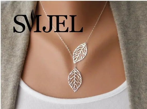 Vintage Double Leaf Pendant Necklace Y Style Chain Necklaces Clavicle Chain Jewelry Gift N108 1