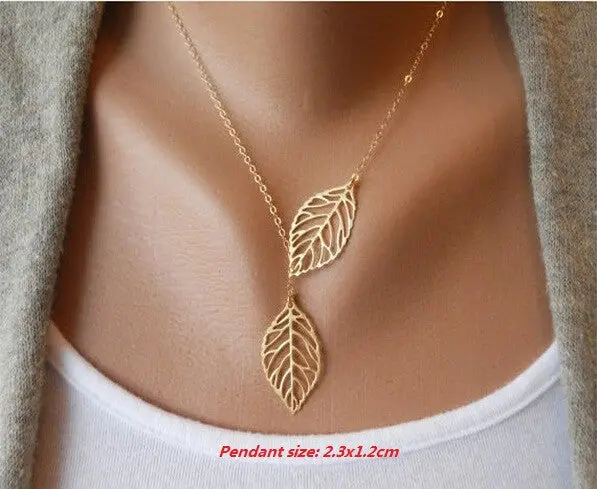 Vintage Double Leaf Pendant Necklace Y Style Chain Necklaces Clavicle Chain Jewelry Gift N108 2