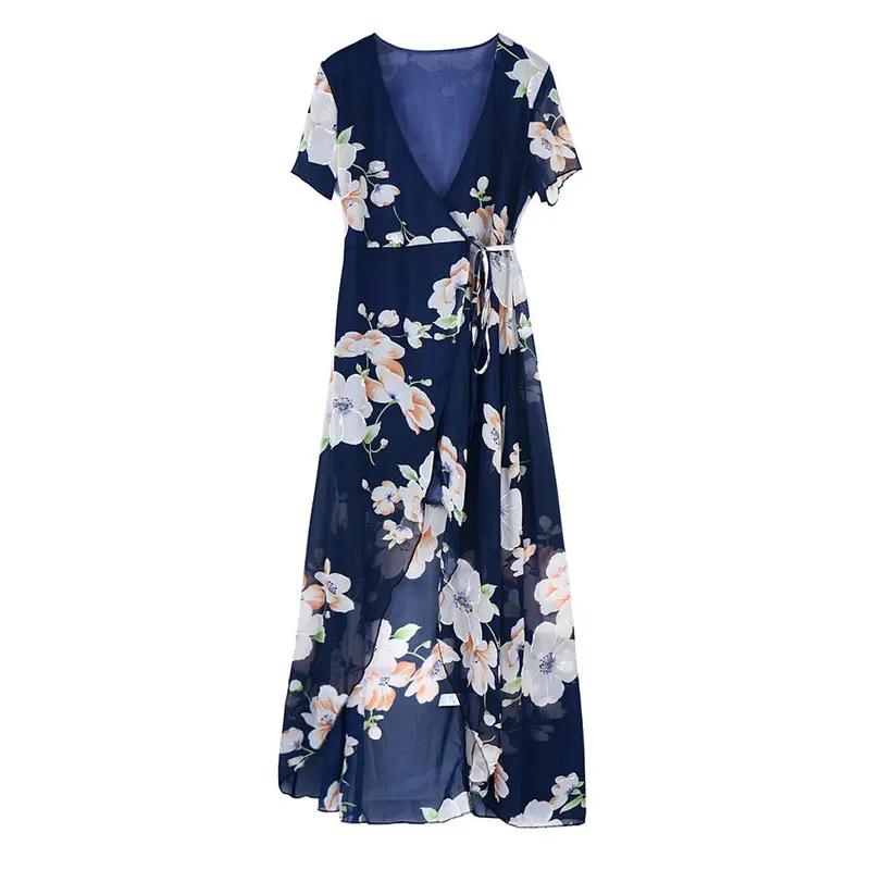 Vintage Dress Dresses Women Casual Loose Boho Dresses Vestidos Plus Size Women Sexy Printed Chiffon Split Robe 3
