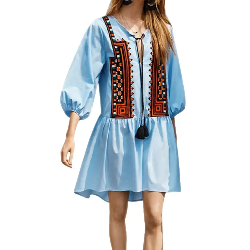 Vintage Dress Loose Casual Party Beach Short Sundress Mujer Mini Women Dress Blue Vestidos De Festa Woman Clothes 1