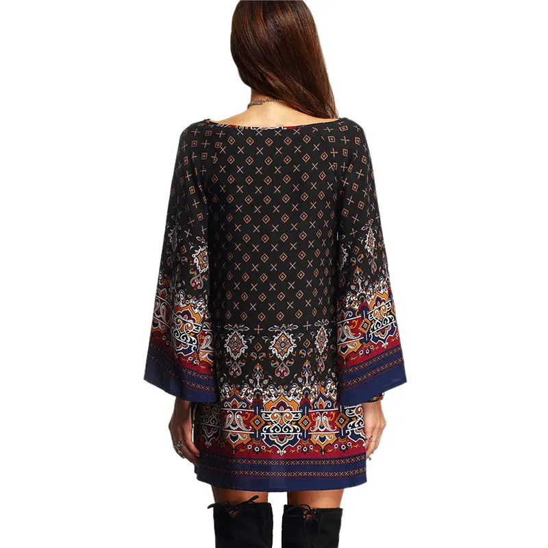 Vintage Dress Robe Women's Long Sleeve Party Beach Dress Casual Vestidos Plus Size Feida 3