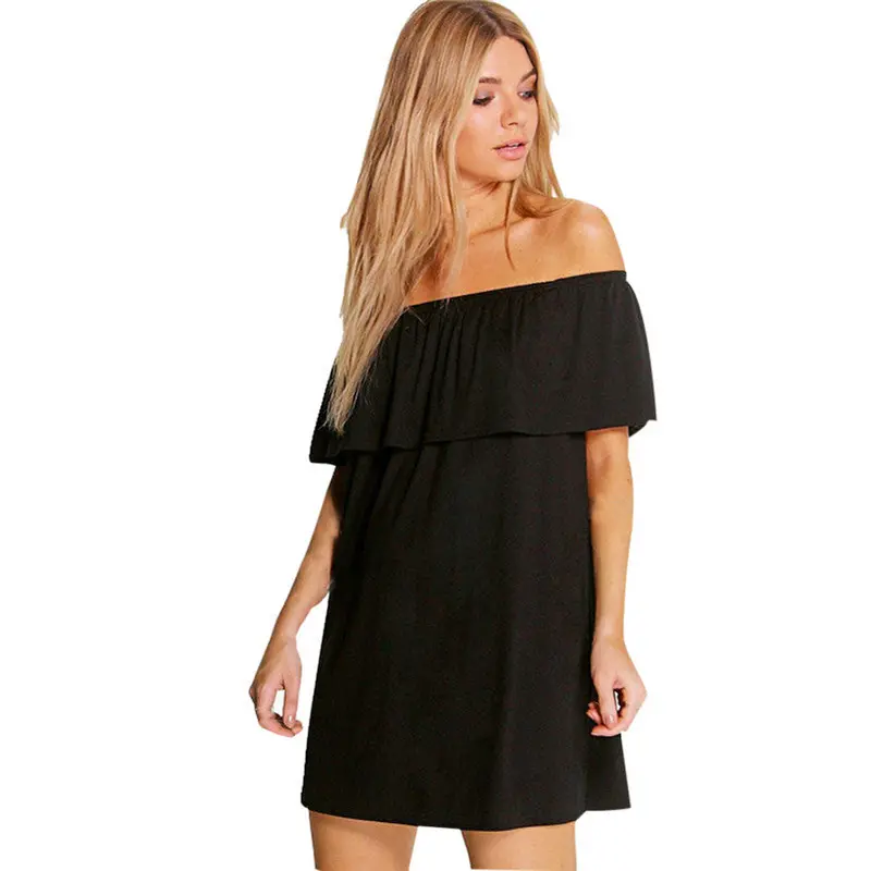 Vintage Dress Sexy Boho Off Shoulder Dress Women Flounced Collar Black Dress Plus Size Feida 1