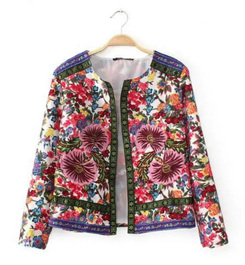Vintage Ethnic O Neck Embroidery Contrast Floral Print Paisley Jacket Women's Long Sleeve Cardigan Coats Suits 1