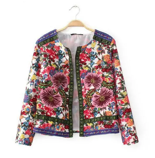 Vintage Ethnic O Neck Embroidery Contrast Floral Print Paisley Jacket Women's Long Sleeve Cardigan Coats Suits 5