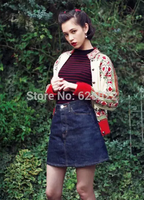 Vintage Ethnic Women's Floral Print Cardigan Short Knit Sweater O-Neck Long Sleeve Coat Jacket Tops 3