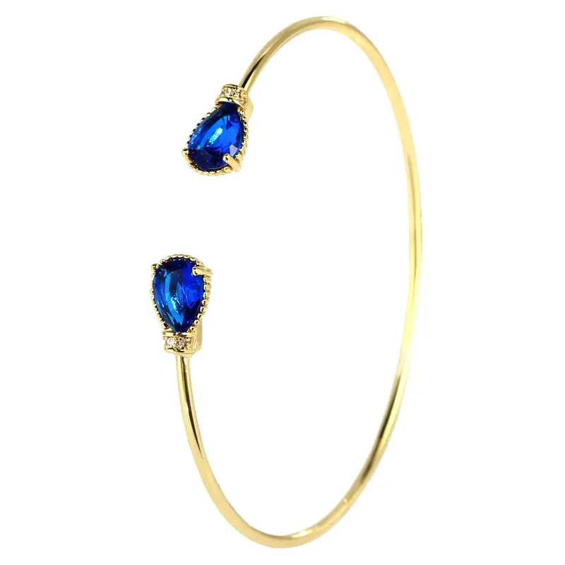 Vintage Fashion Gold Plate Bracelet Bangle Drop Shaped Blue Gem Ctystal Zircon C Shaped Open Bangles 1