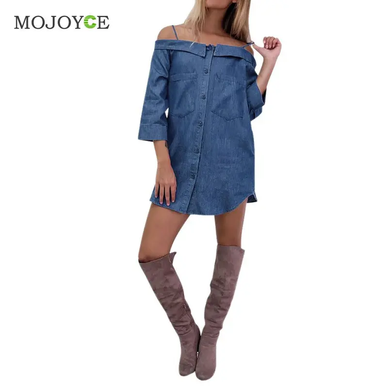 Vintage Fashion Off Shoulder Top Jeans Shirt Women Blusas Casual Denim Blouses Plus Size Women Clothing Women Tops 1