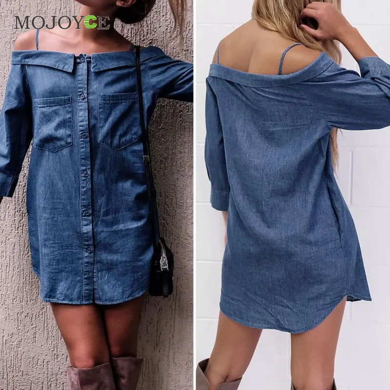 Vintage Fashion Off Shoulder Top Jeans Shirt Women Blusas Casual Denim Blouses Plus Size Women Clothing Women Tops 2