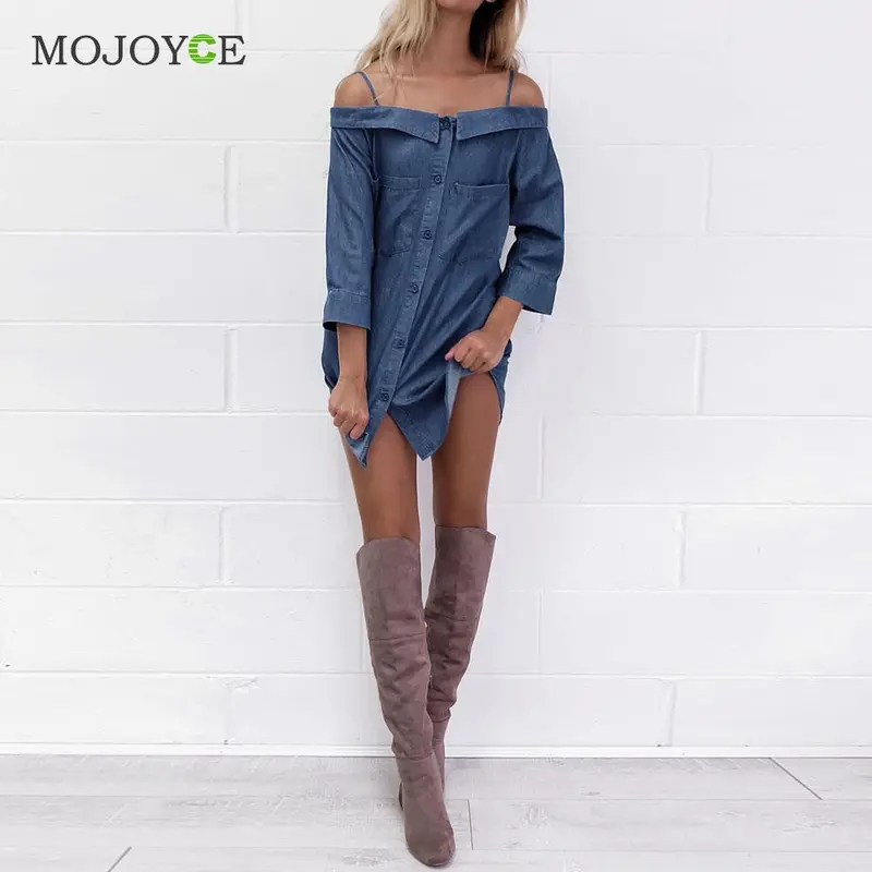 Vintage Fashion Off Shoulder Top Jeans Shirt Women Blusas Casual Denim Blouses Plus Size Women Clothing Women Tops 3