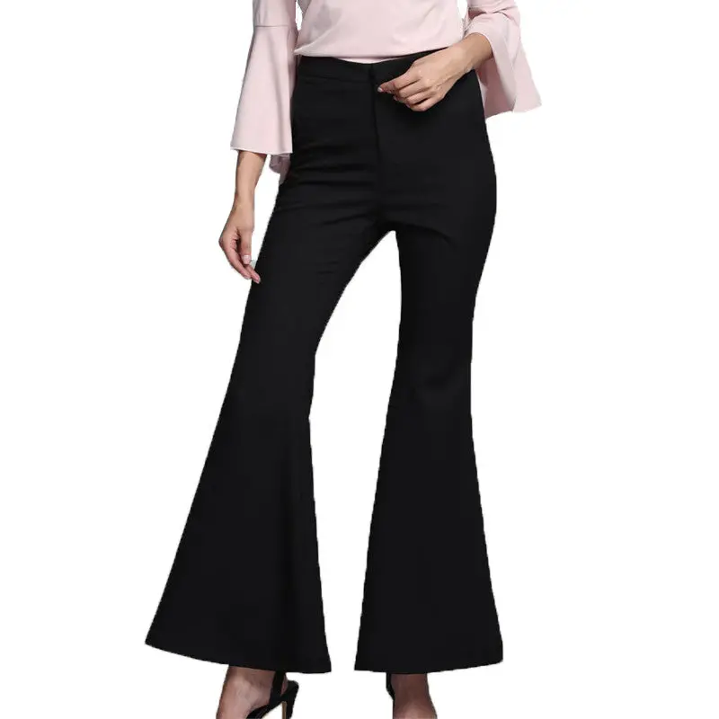 Vintage Flare Pants Women Pantalon Femme Black High Waist Trousers Women Office Lady Bell Bottom Pants 1