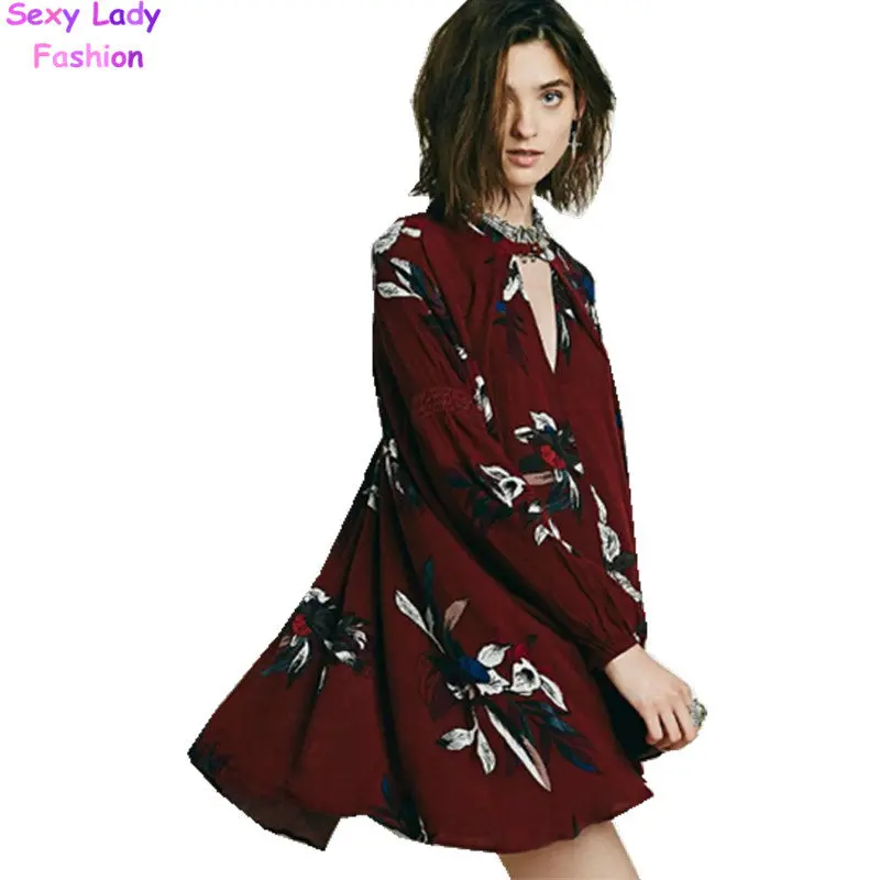 Vintage Flower Print V Neck Pullover Shirt Women Lanern Sleeve Irregular Cotton Loose Blouses Tops 2