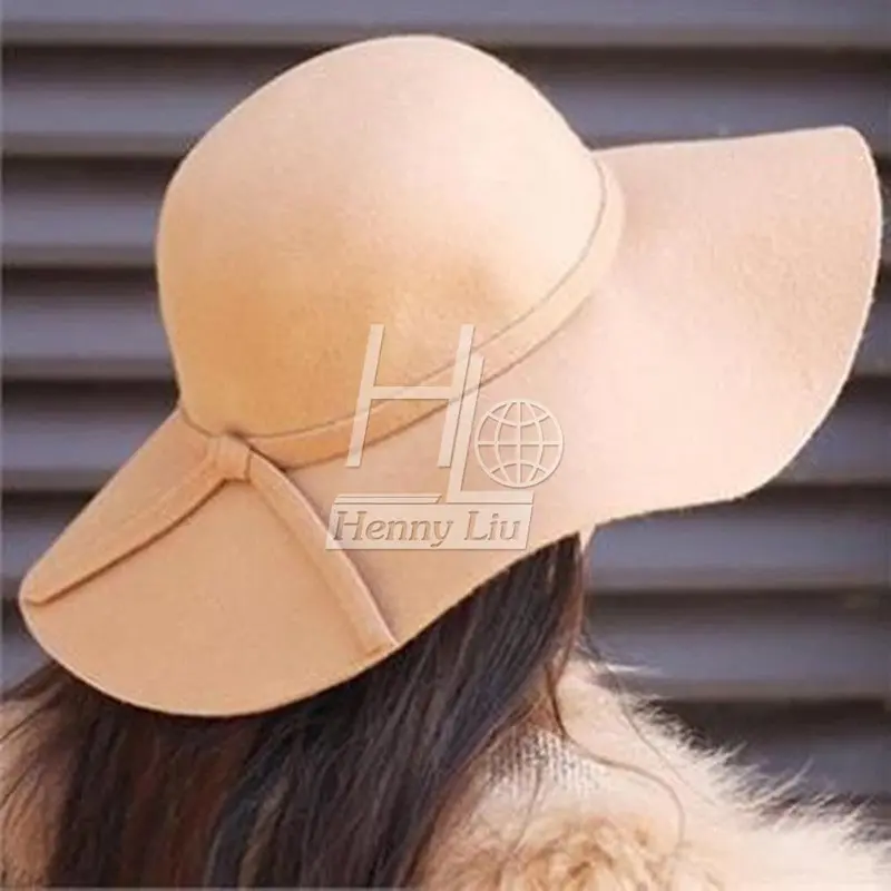 Vintage Hats Forlady Wool Felt Floppy Sun Beach Wide Brim Fedora Bowler Cloche Hat Cap Gorro Chapeu 1