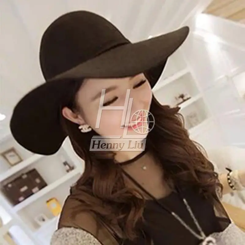 Vintage Hats Forlady Wool Felt Floppy Sun Beach Wide Brim Fedora Bowler Cloche Hat Cap Gorro Chapeu 2