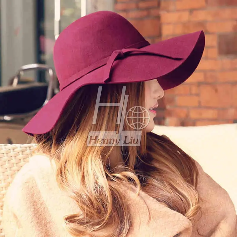 Vintage Hats Forlady Wool Felt Floppy Sun Beach Wide Brim Fedora Bowler Cloche Hat Cap Gorro Chapeu 3