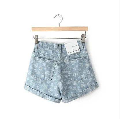 Vintage High Waisted Jean Shorts Retro Rose Print Denim Shorts Plus Size Women Shorts Blended Jeans Shorts 3