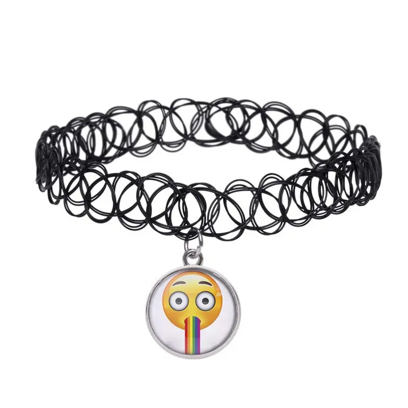 Vintage Jewelry Emoji Choker Necklace Stretch Black Retro Pendant Necklace Elastic Boho Gothic Necklaces & Pendants Feida 1