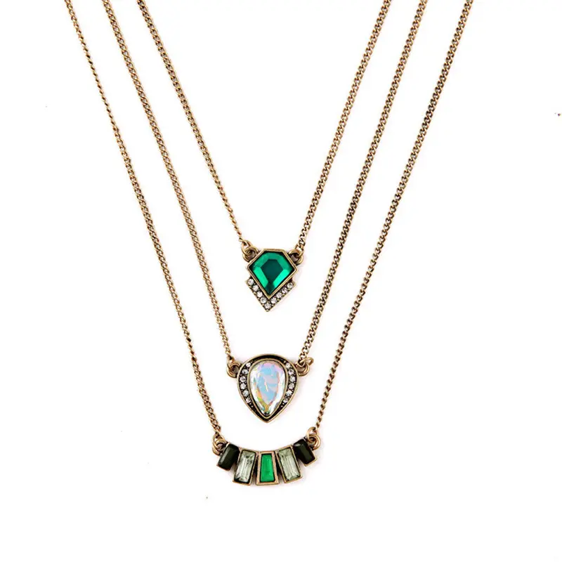 Vintage Jewelry Rhinestone Multilayer Strand Gold Statement Bib Chain Necklace Gift Necklace Feida 1