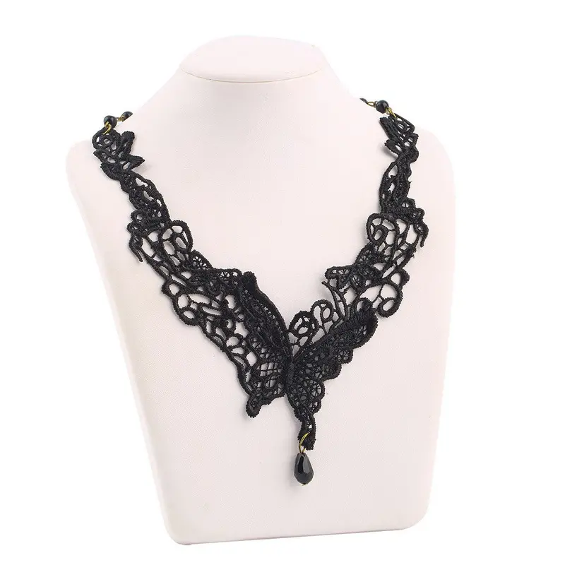 Vintage Lace Necklace Gothic Black Butterfly Lace Choker Necklace Forlady Fine Jewelry 2