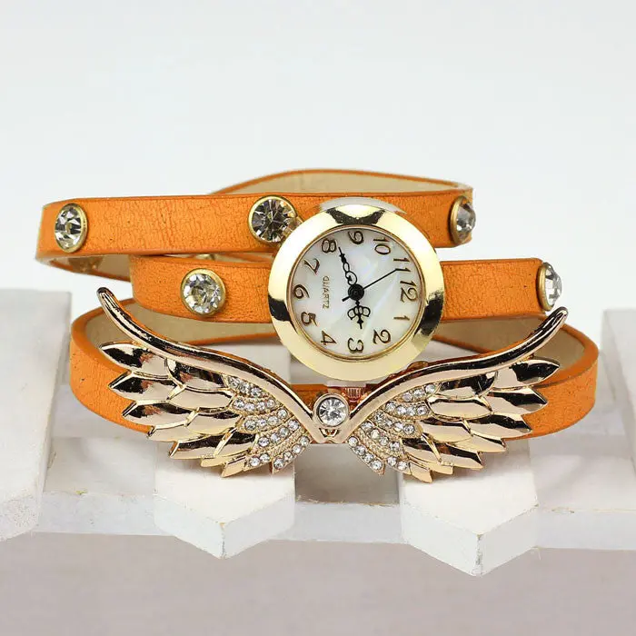 Vintage Leather Strap Angel Wings Rivet Bracelet Watches Wristwatch 1