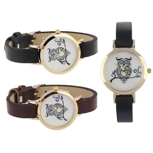 Vintage Leather Watch Casual Women Men Bracelet Watch Owl Print Vouge Hours Leather Clocks 1